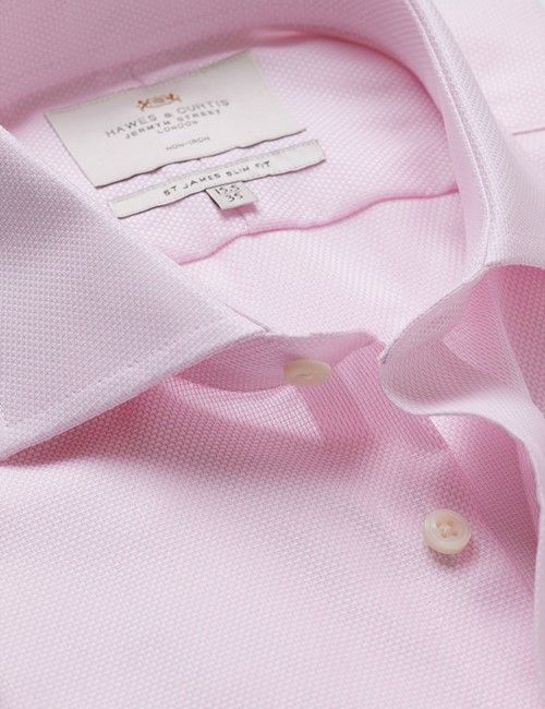 Slim Fit Pink & White Textured Weave Non-Iron Shirt