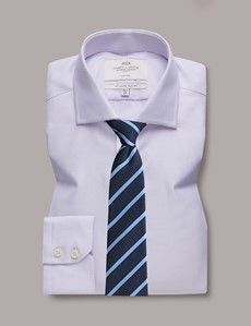 Non-Iron Lilac & White Textured Weave Slim Fit Shirt - Windsor Collar