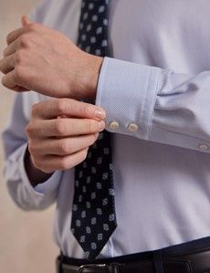 Non-Iron Blue & White Textured Weave Slim Shirt - Windsor Collar-preview2