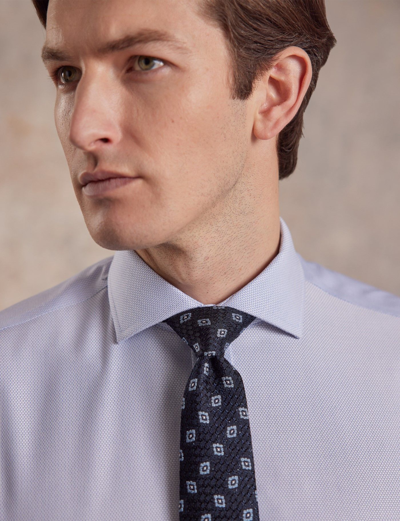 Slim Fit Blue & White Textured Weave Non-Iron Shirt-preview