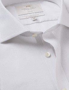 Non-Iron Grey & White Textured Weave Slim Shirt - Windsor Collar