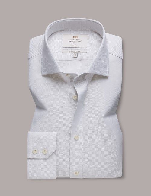 Non-Iron Grey & White Textured Weave Slim Shirt - Windsor Collar-preview