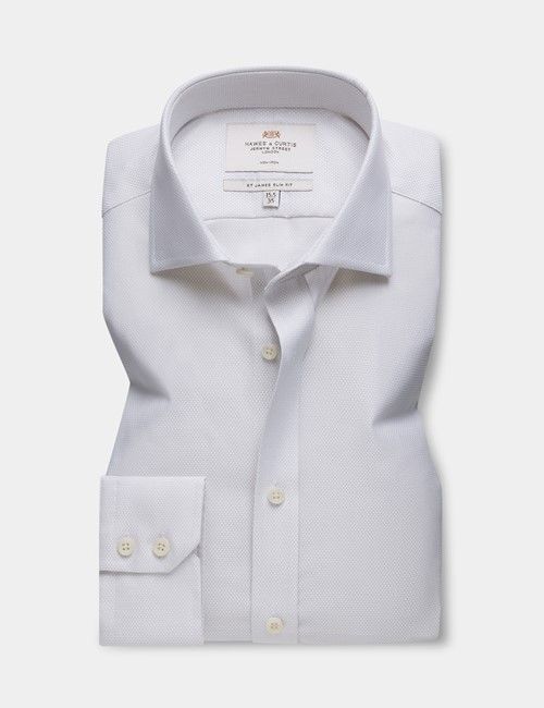 Slim Fit Grey & White Textured Weave Non-Iron Shirt-preview