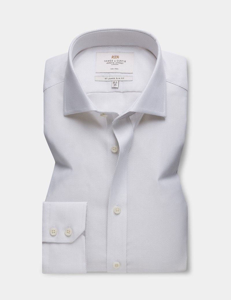 Slim Fit Grey & White Textured Weave Non-Iron Shirt-preview