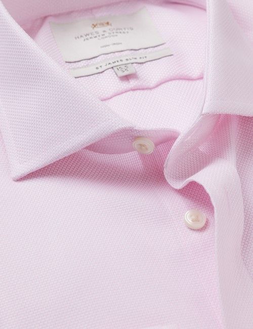 Non-Iron Pink & White Textured Weave Slim Fit Shirt - Windsor Collar