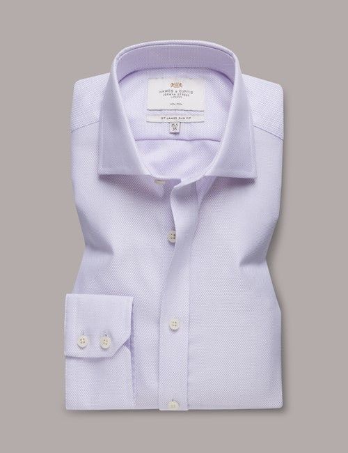 Non-Iron Lilac & White Textured Weave Slim Shirt - Windsor Collar-preview
