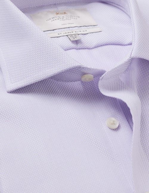 Non-Iron Lilac & White Textured Weave Slim Shirt - Windsor Collar