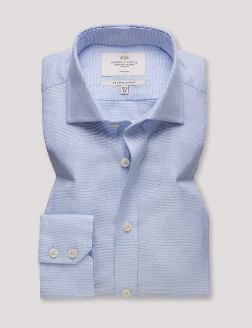 Non-Iron Blue & White Textured Weave Slim Fit Shirt - Windsor Collar-preview