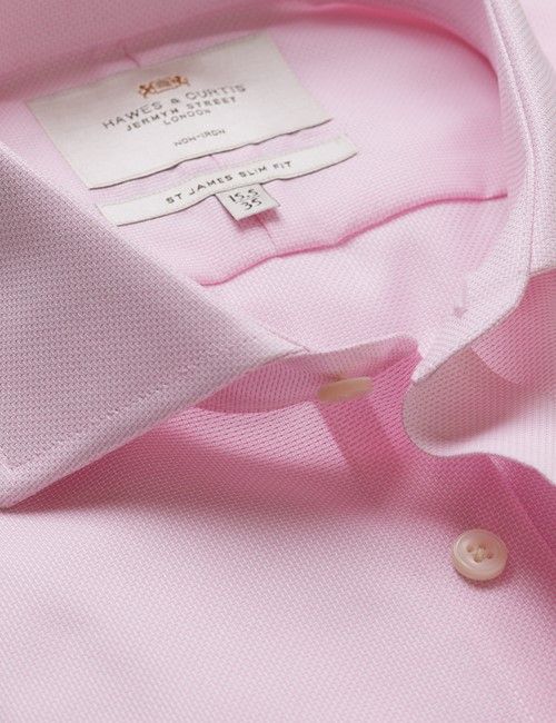 Non-Iron Pink & White Textured Weave Slim Fit Shirt - Windsor Collar