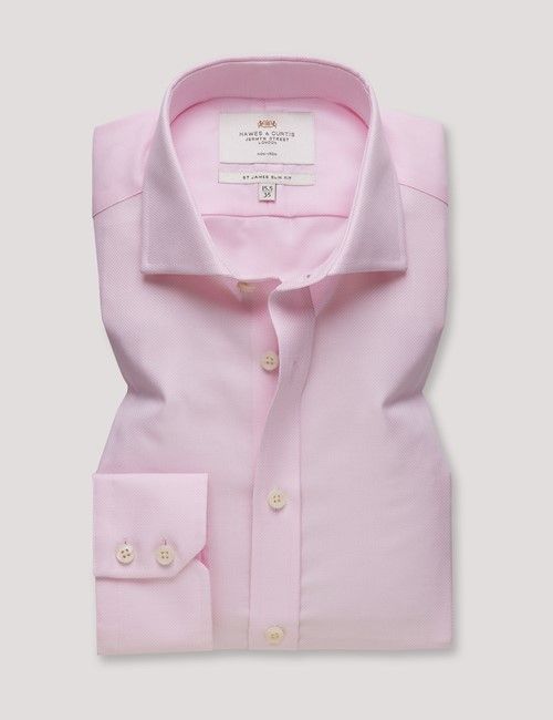Non-Iron Pink & White Textured Weave Slim Fit Shirt - Windsor Collar-preview