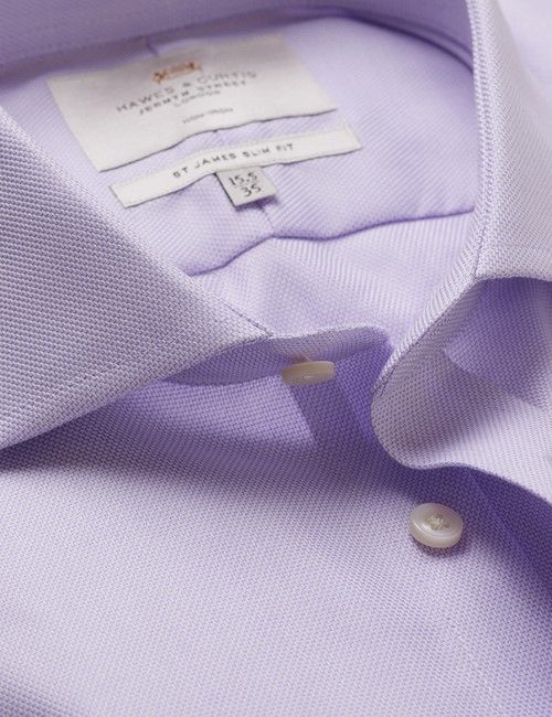 Non-Iron Lilac & White Textured Weave Slim Fit Shirt - Windsor Collar