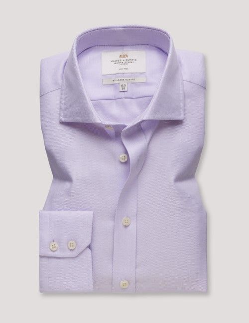 Non-Iron Lilac & White Textured Weave Slim Fit Shirt - Windsor Collar-preview