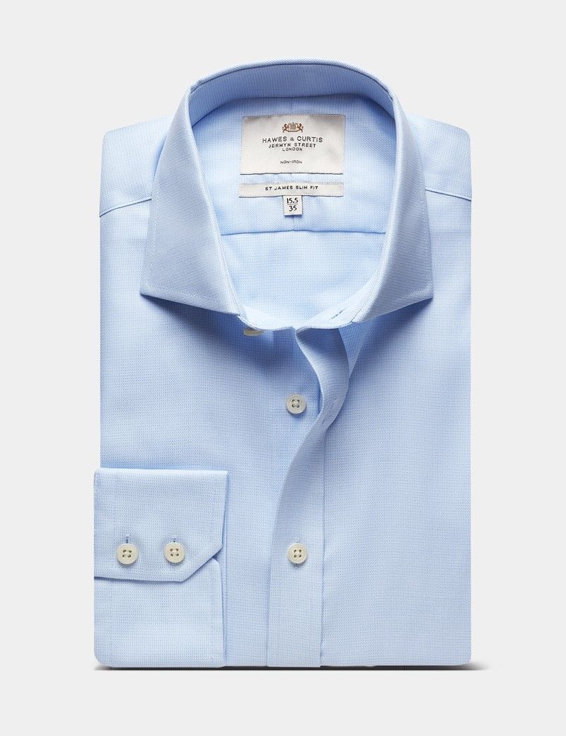 Slim Fit Blue & White Textured Weave Non-Iron Shirt-preview