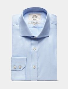 Slim Fit Blue & White Textured Weave Non-Iron Shirt