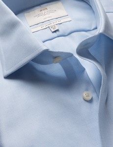 Slim Fit Blue & White Textured Weave Non-Iron Shirt