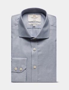 Slim Fit Navy & White Textured Weave Non-Iron Shirt