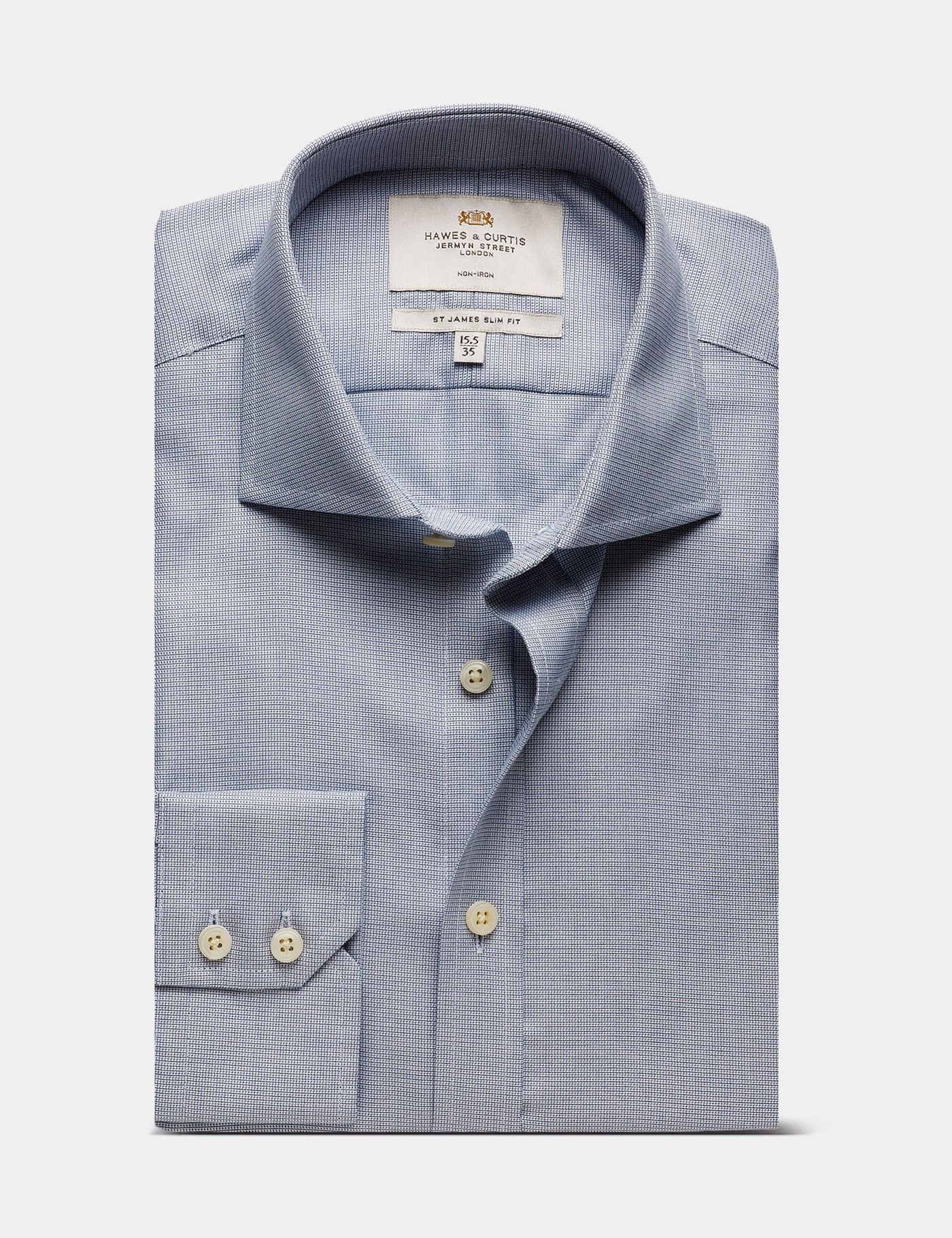 Slim Fit Navy & White Textured Weave Non-Iron Shirt-preview