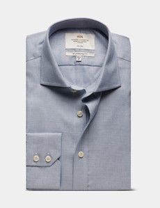 Slim Fit Navy & White Textured Weave Non-Iron Shirt