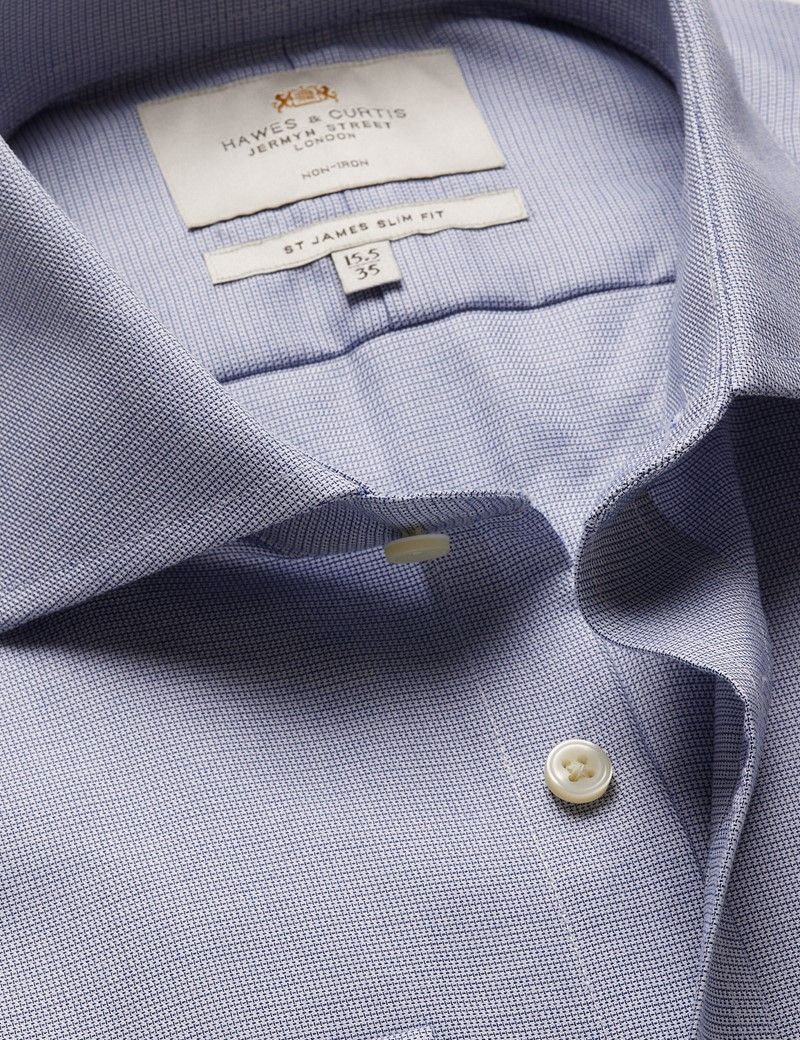 Slim Fit Navy & White Textured Weave Non-Iron Shirt