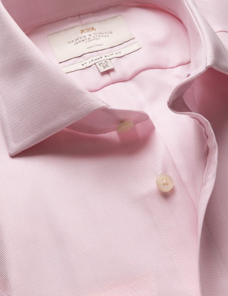 Slim Fit Pink & White Textured Weave Non-Iron Shirt