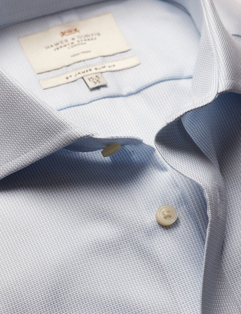 Slim Fit Light Blue & White Textured Weave Non-Iron Shirt