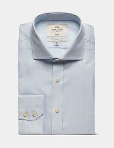 Slim Fit Light Blue & White Textured Weave Non-Iron Shirt