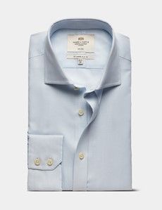 Slim Fit Light Blue & White Textured Weave Non-Iron Shirt