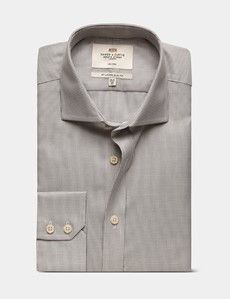 Slim Fit Grey & White Textured Weave Non-Iron Shirt