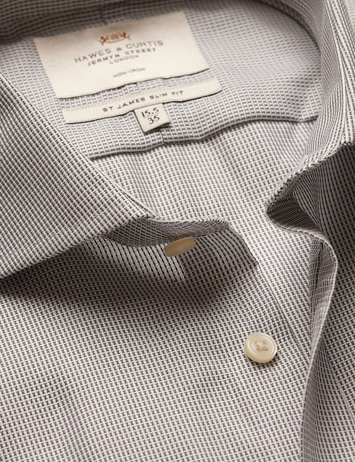 Slim Fit Grey & White Textured Weave Non-Iron Shirt