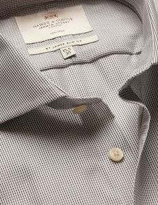 Slim Fit Grey & White Textured Weave Non-Iron Shirt