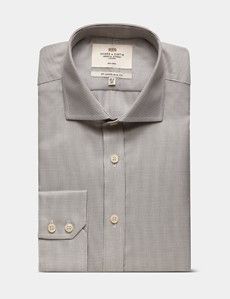 Slim Fit Grey & White Textured Weave Non-Iron Shirt