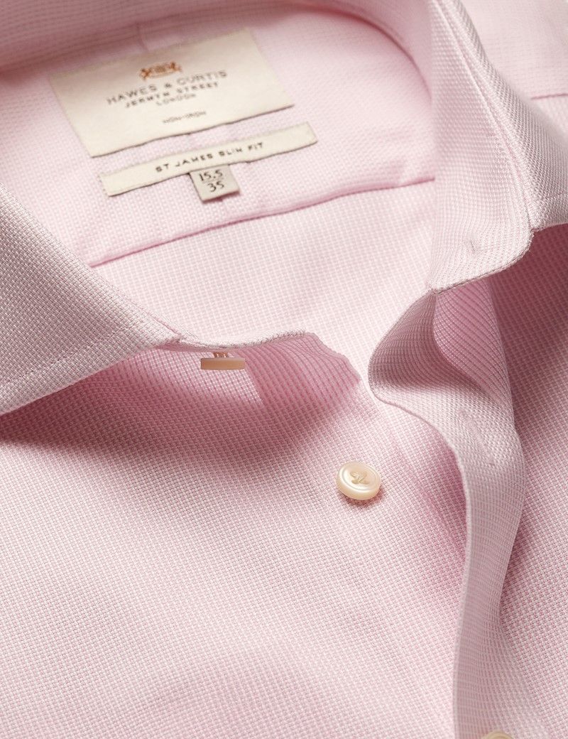 Slim Fit Pink & White Textured Weave Non-Iron Shirt