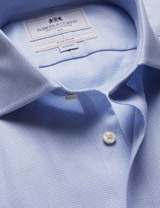 Slim Fit Blue & White Textured Weave Non-Iron Shirt