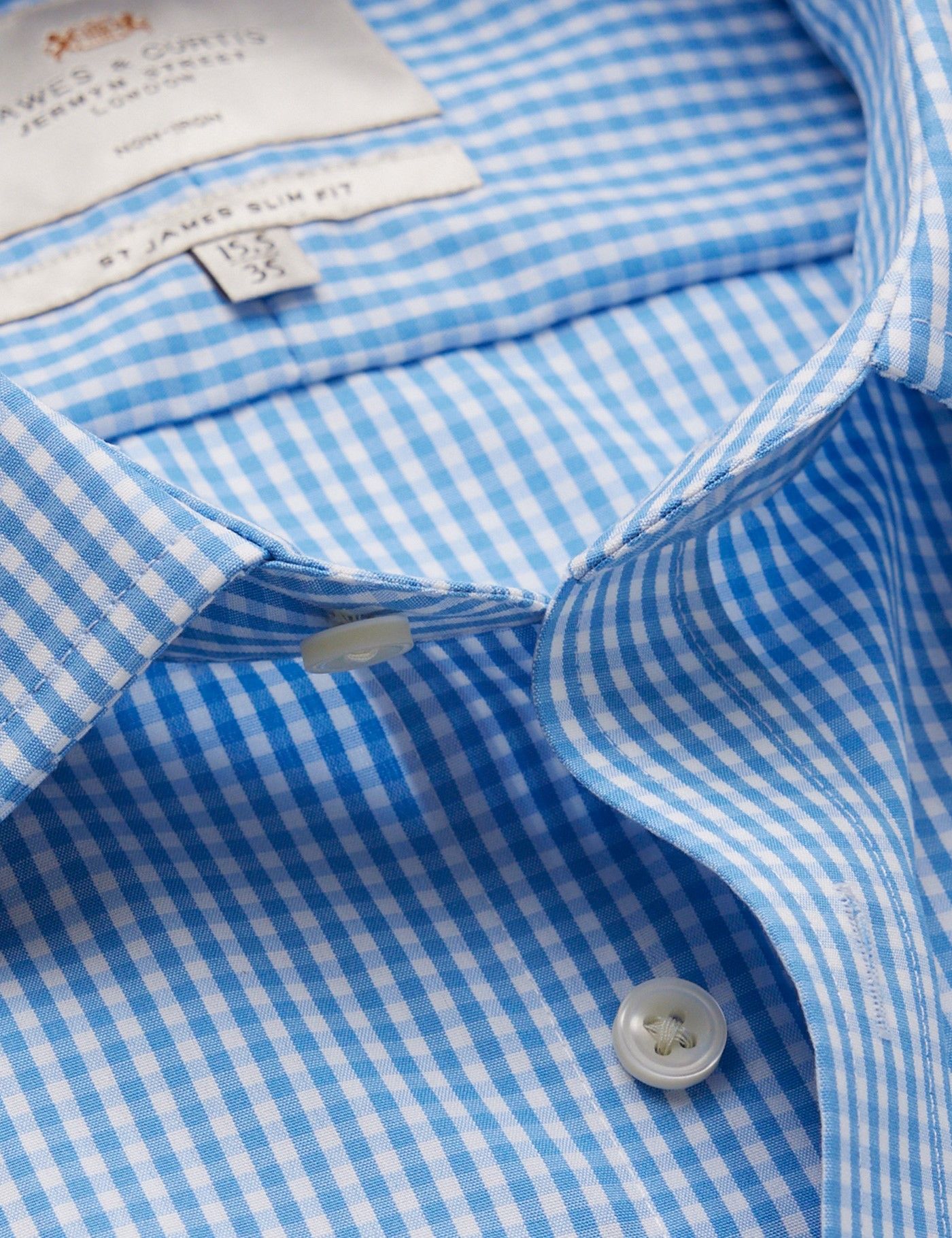 Slim Fit Blue & White Gingham Plaid Non-Iron Shirt