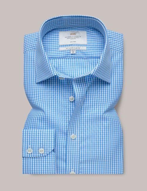 Non-Iron Blue & White Gingham Plaid Slim Shirt-preview