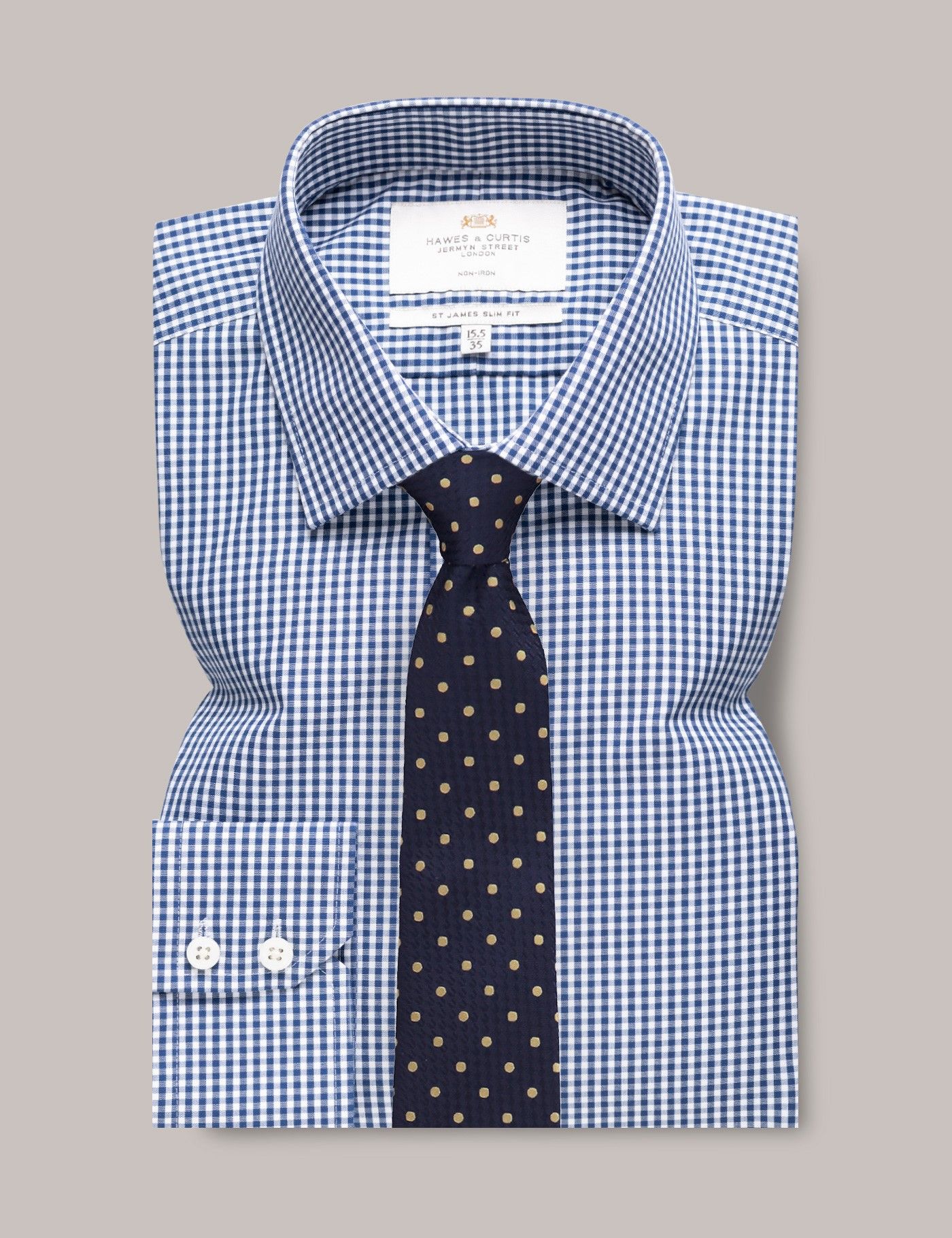 Slim Fit Blue & White Gingham Plaid Non-Iron Shirt-preview