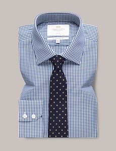 Slim Fit Navy & White Gingham Check Non-Iron Shirt