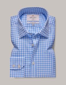 Non-Iron Blue & White Gingham Plaid Slim Shirt-preview1