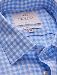 Non-Iron Blue & White Gingham Plaid Slim Shirt