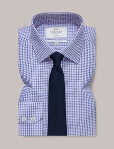 Non-Iron Navy & Pink Plaid Slim Shirt-preview1