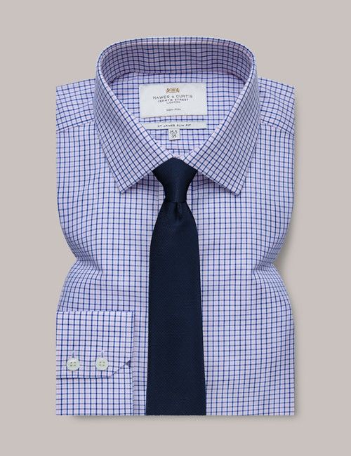 Non-Iron Navy & Pink Plaid Slim Shirt-preview
