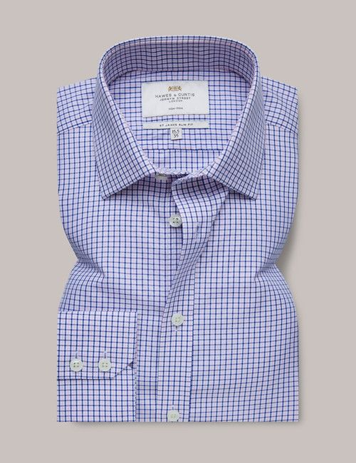Non-Iron Navy & Pink Plaid Slim Shirt