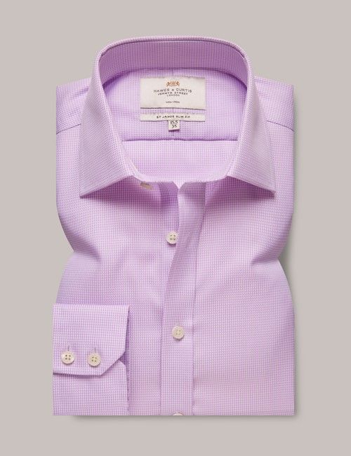 Non-Iron Lilac & White Dogtooth Slim Shirt-preview