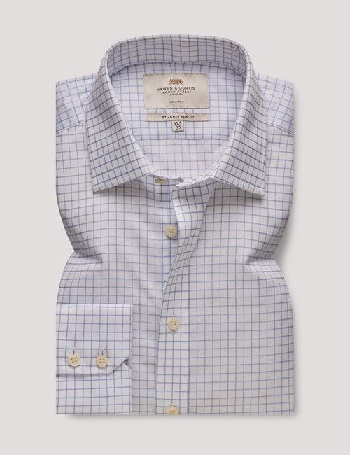 Non-Iron Blue & White Check Slim Shirt