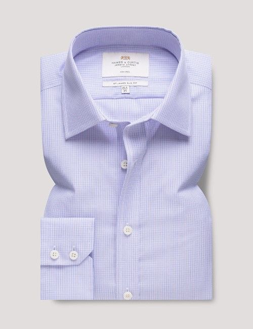 Non-Iron Lilac & Blue Mini Check Slim Shirt-preview
