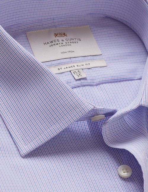 Non-Iron Lilac & Blue Mini Check Slim Shirt