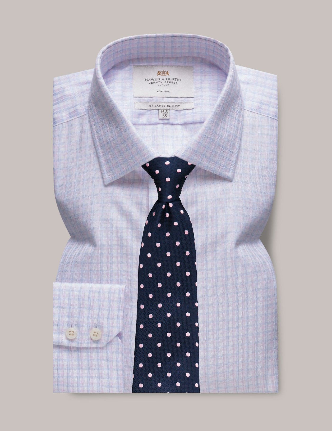 Men's Non-Iron Pink & Blue Check Slim Shirt | Hawes and Curtis