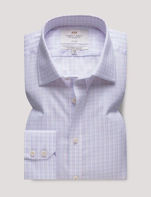 Non-Iron Pink & Blue Check Slim Shirt-preview