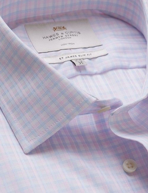 Non-Iron Pink & Blue Check Slim Shirt