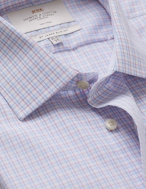 Non-Iron Red & Blue Grid Check Slim Shirt
